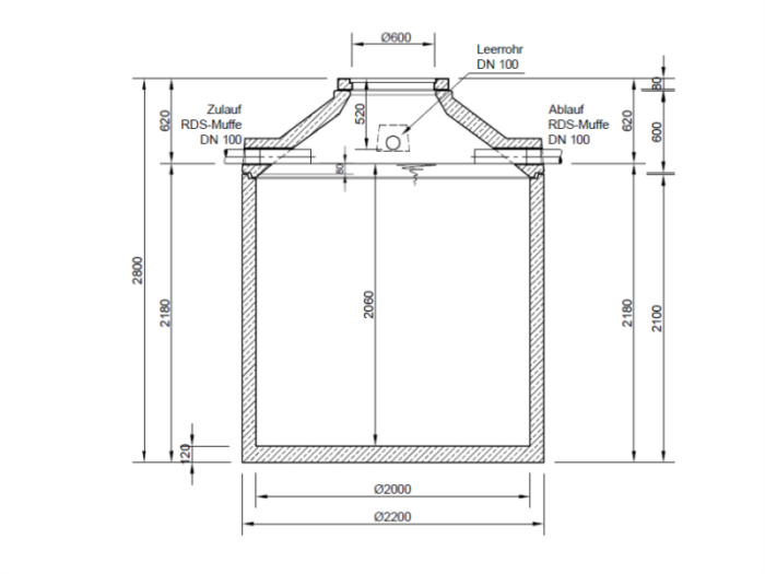 Zeichnung Betonzisterne 6500 Liter
