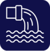 Icon mit einem Abwassersymbol wo Abwasser in einen Kanal fließt
