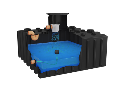 Retentionstank MOMO mit Retentionsdrossel, Korbfilter und Siphon